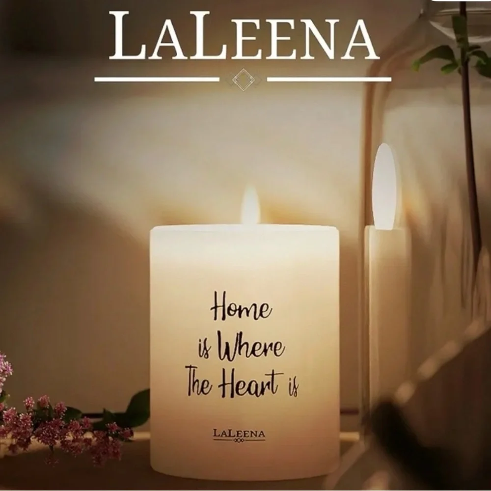Laleena Soy Vanilla Scent Candle with wood lid and Home saying